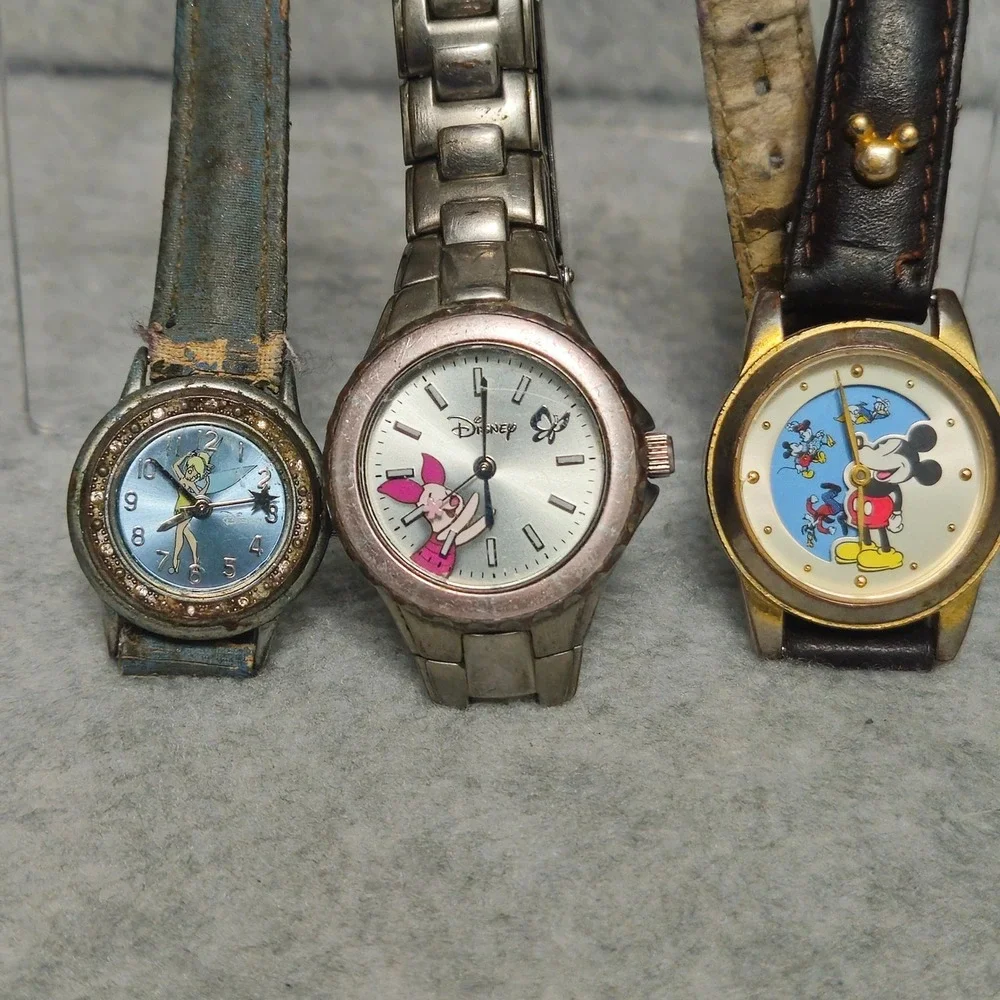 Lot of 3 Vintage Mickey Mouse And Disney‎ Watches-Walt Disney 1 For Parts 2 Work